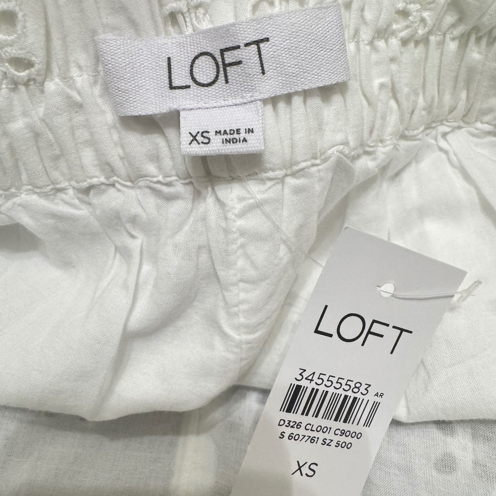 LOFT Eyelet Shorts XS White NWT Scalloped Cotton Boho Floral Embroidery‎ - Picture 8 of 9
